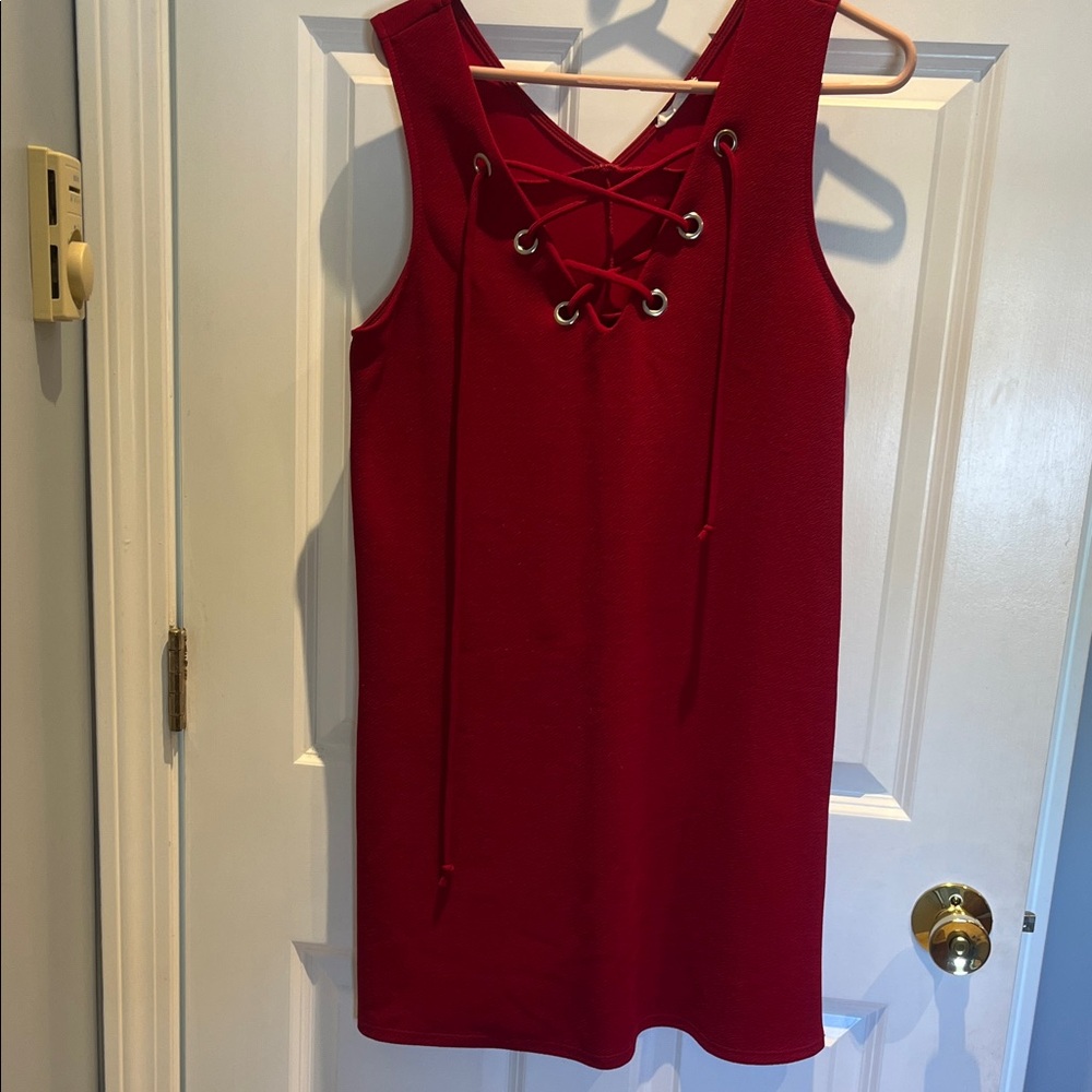 Chic Lace-Up Mini Dress in Red